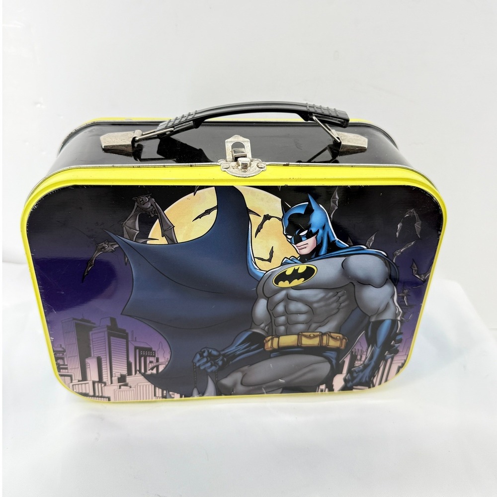 Batman DC Comics Metal Lunch Box Black Yellow Embossed Tin Lunchbox No Thermos